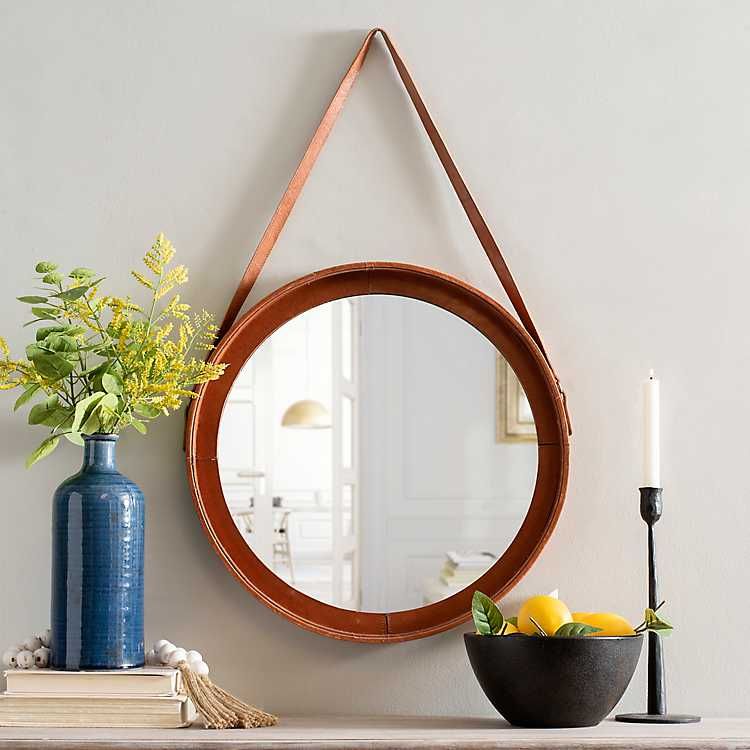Faux Leather Hanging Mirror, 20 in. | Kirkland's Home