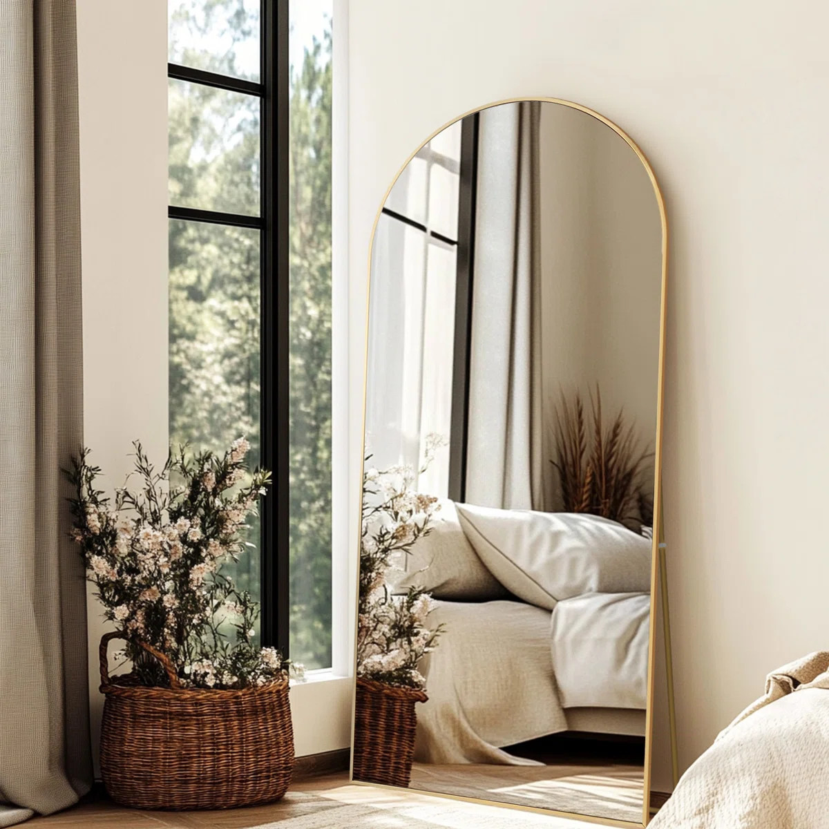 Arched Full-Length Mirror, Aluminum Alloy Frame, Tempered Glass Floor Mirror | Wayfair North America