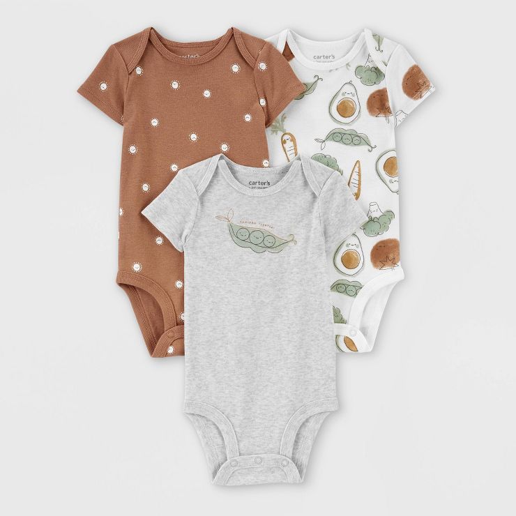 Carter's Just One You® Baby 3pk Veggies Bodysuit - Gray/Brown | Target