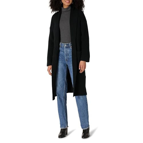 Amazon Essentials Women's Oversized-Fit Cotton Blend Heavyweight Texture Stitch Long Cardigan Sweater, Black, Medium | Amazon (US)