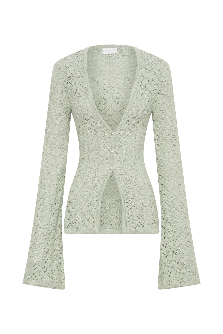 Murphy Long Sleeve Knit Shell Button Cardigan - Pastel Green | MESHKI US