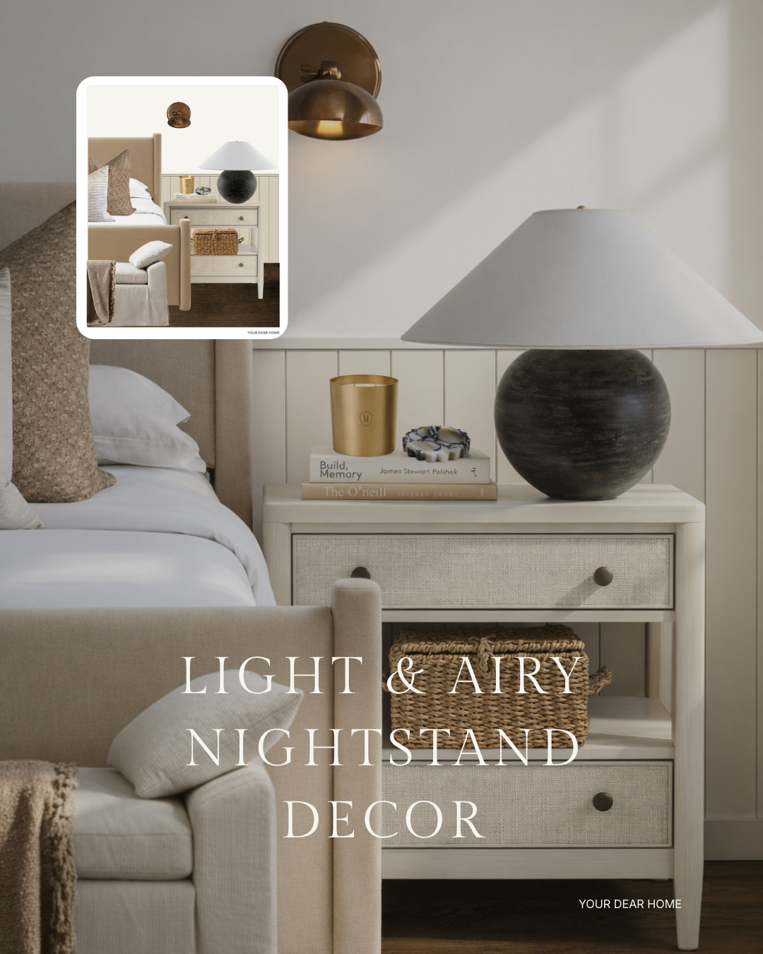 Light woods, soft neutrals, and functional storage make this nightstand feel calm and intentional. The mix of a sculptural lamp, stacked books, and a woven basket keeps it practical while still feeling elevated. 

 #LTKHome