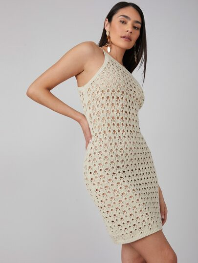 MOTF PREMIUM OPEN-KNIT FITTED SWEATER DRESS | SHEIN