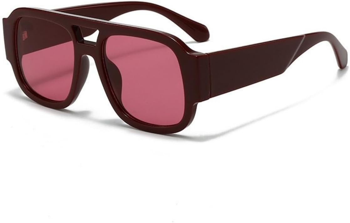 Retro Oversized Aviator Sunglasses for Women Men 70s Chunky Double Bridge Thick Frame Square Trendy Shades | Amazon (US)