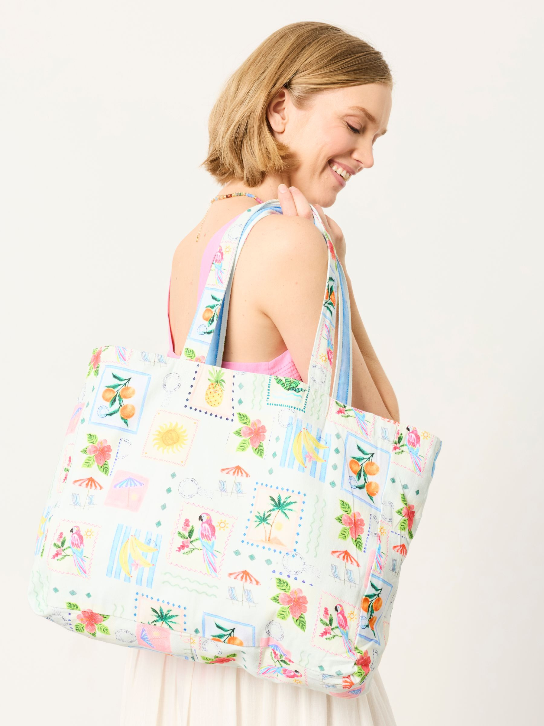 Blue Tropical Parrot Reversible Tote | Fat Face