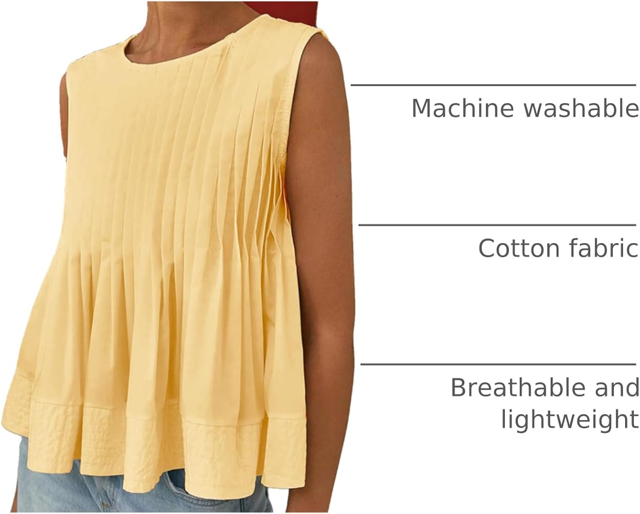 Womens Summer Pleated Peplum Sleeveless Blouse Tank Tops Round Neck Y2K Babydoll Blouse Shirt | Amazon (US)