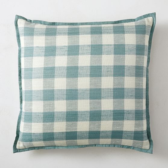 Heather Taylor Home Gingham Silk Flange Pillow Cover, 20""x20"", Sage | West Elm (US)