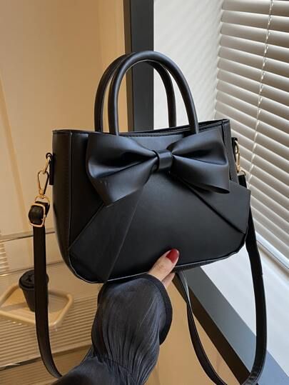 Luxurious Bow Decor Handbag - Women's Double Handle Purse, Small Faux Leather Crossbody Bag for F... | SHEIN