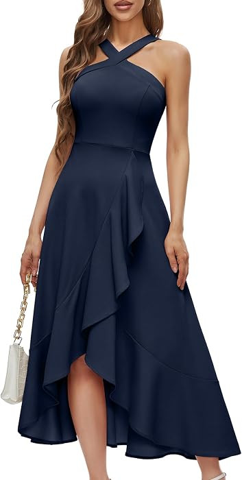 Bbonlinedress Halter Cocktail Women Formal Wedding Guest Hi-Lo Prom Dress | Amazon (US)