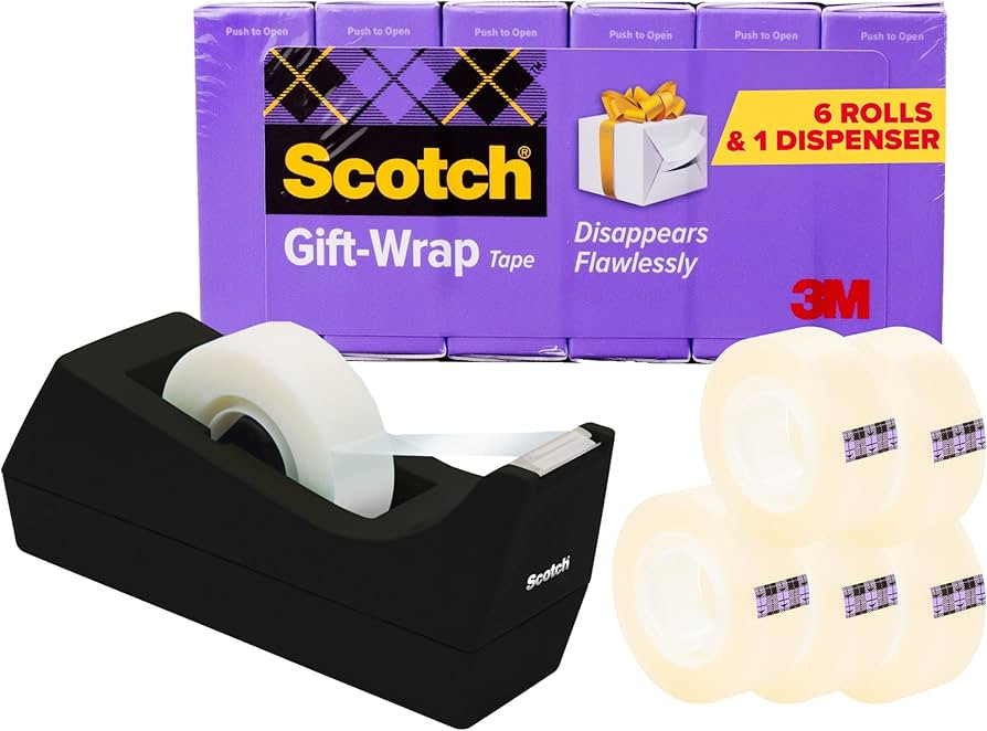 Scotch Gift Wrap Tape with Scotch Desktop Dispenser, 6 Rolls of 3/4" x 1000" Each Plus 1 Desktop ... | Amazon (US)