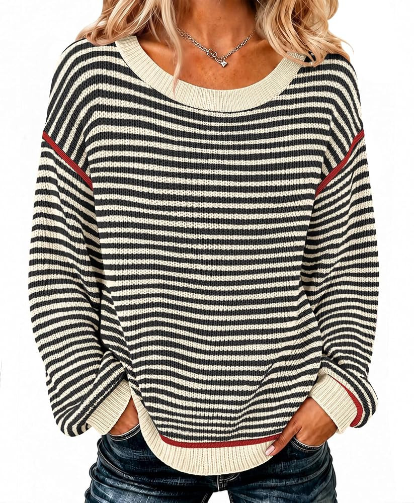 Soesdemo Womens Oversized Sweater Fall Striped Cute Pullover Sweaters | Amazon (US)