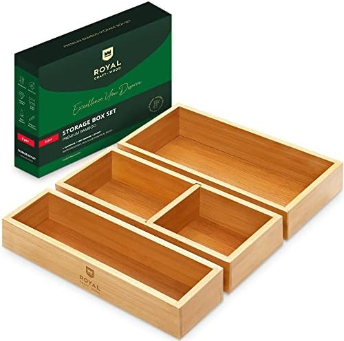 Amazon.com: ROYAL CRAFT WOOD Luxury Bamboo Drawer Organizer Storage Box, Bin Set - Multi-Use Draw... | Amazon (US)