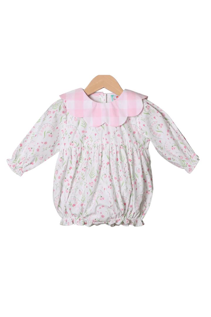 Spring Floral Pink Gingham Bubble | The Smocked Flamingo