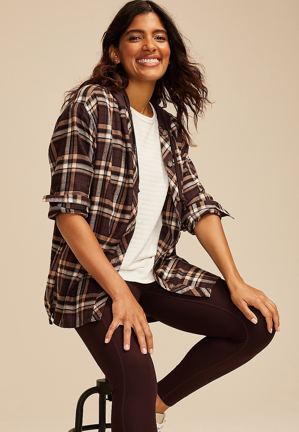 Plaid Hooded Boyfriend Button Down Shirt | Maurices