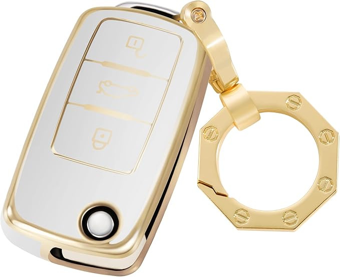 YHC for VW Volkswagen Key Fob Cover Car Key Case Shell with Gold Keychain fit Jetta Beetle Tiguan... | Amazon (US)