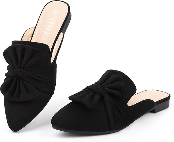 MUSSHOE Womens Mules Comfortable Pointed Toe Mules for Women Flats Backless Loafers with Bow Slip... | Amazon (US)
