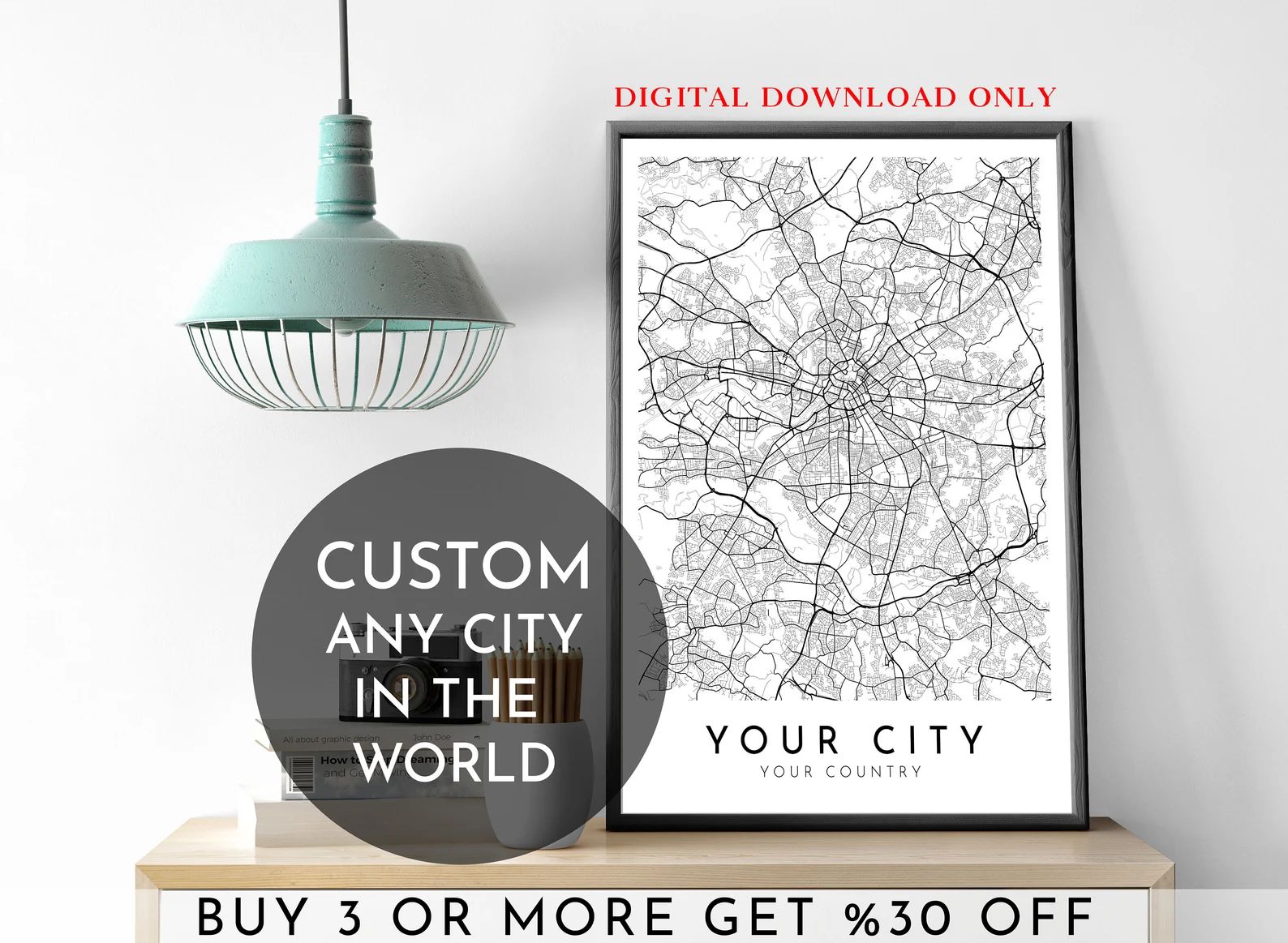 CUSTOM CITY Map, Personalized Map Poster, Printable Map Wall Art, Instant Download Map of Your Lo... | Etsy (US)