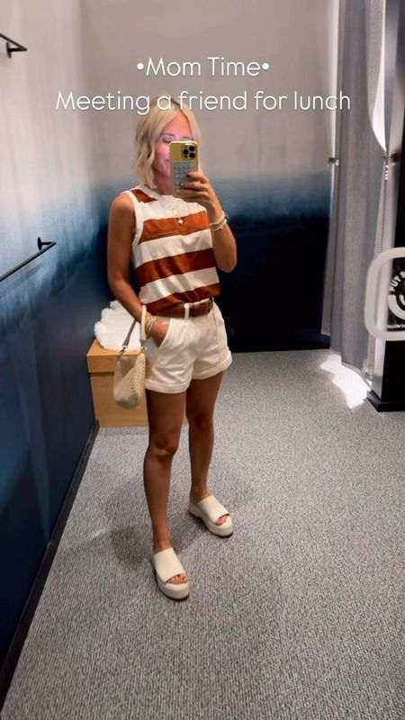 Summer outfits, shorts, sandals 
Mom life be like
Style inspo
Evereve
Pretty much everything in my true size. White shorts, I did size up to 25. Wide leg denim, I did size up to 25. I typically am a 24 or a 25. 
All tops TTS in XS
Sorel sandals - I’m a 6.5 or 7- and these are a 7

#LTKStyleTip #LTKOver40 #LTKShoeCrush