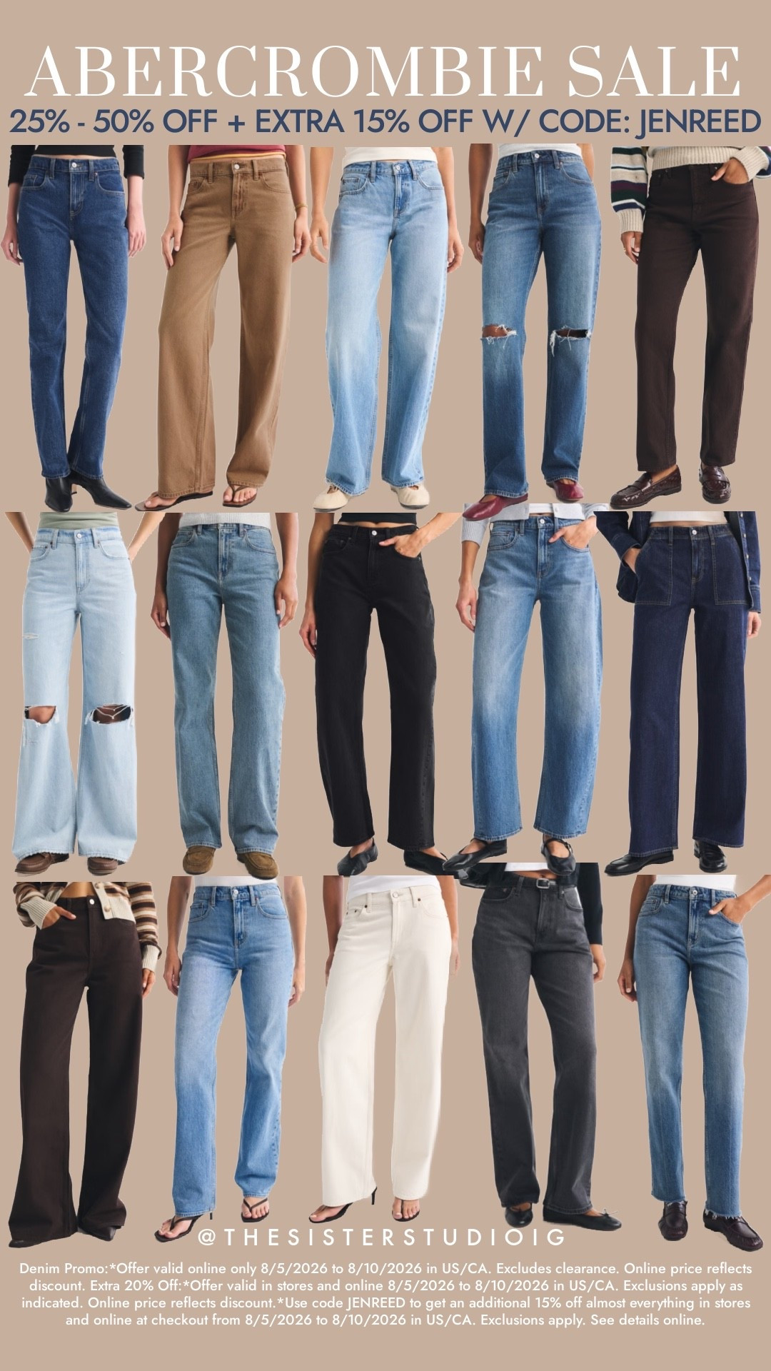 ABERCROMBIE SALE
25% - 50% OFF + EXTRA 15% OFF W/ CODE: JENREED

Denim Promo: *Offer valid online only 8/5/2026 to 8/10/2026 in US/CA. Excludes clearance. Online price reflects discount. Extra 20% Off:*Offer valid in stores and online 8/5/2026 to 8/10/2026 in US/CA. Exclusions apply as indicated. Online price reflects discount.*Use code JENREED to get an additional 15% off almost everything in stores and online at checkout from 8/5/2026 to 8/10/2026 in US/CA. Exclusions apply. See details online.

#LTKSaleAlert