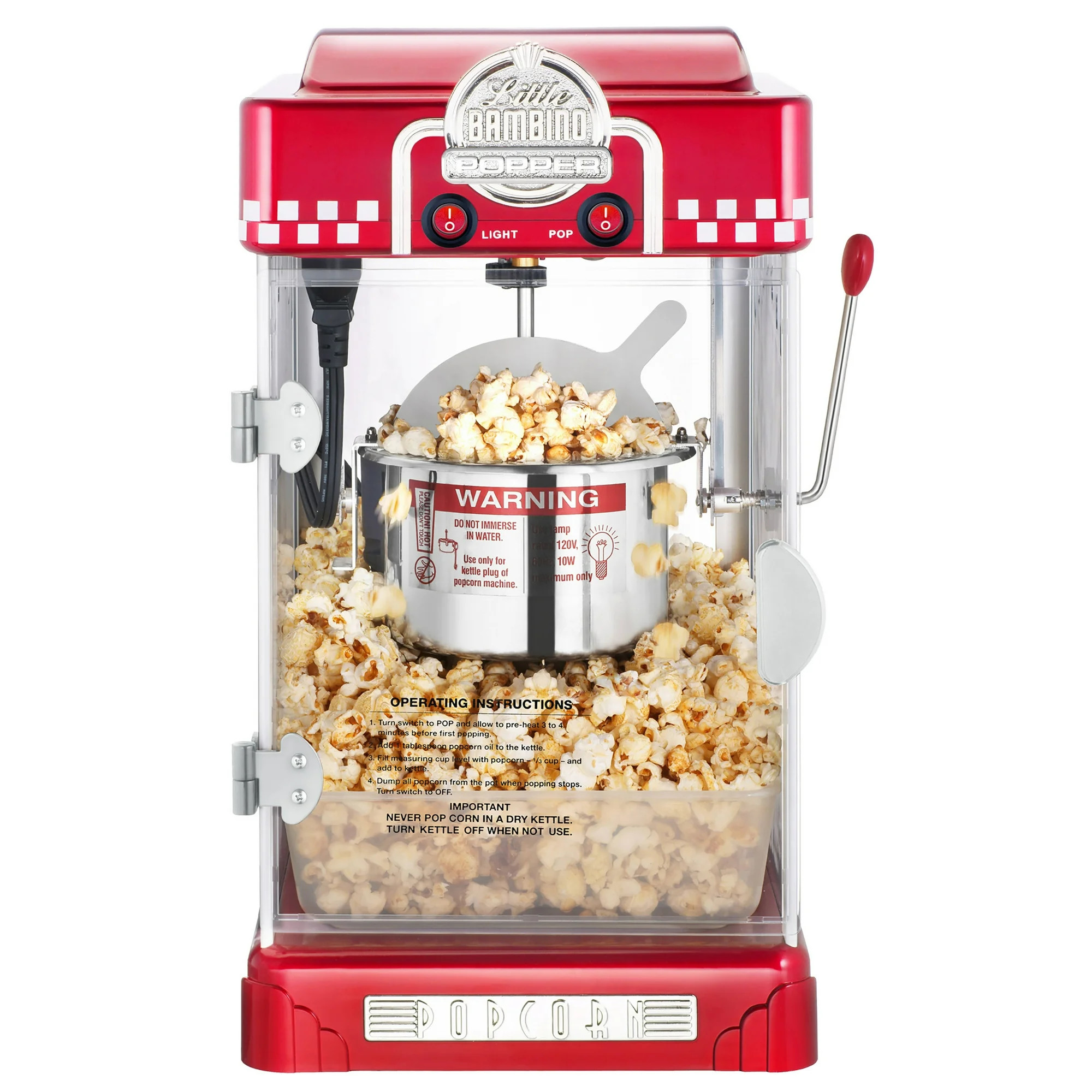 Great Northern Popcorn Red Little Bambino Table Top Retro Machine Popcorn Popper, 2.5oz | Walmart (US)