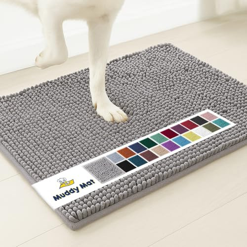 Muddy Mat® Shown on TV – Super Absorbent Microfiber Dog Door Mat for Muddy Paws, Non-Slip Washable Pet Rug, Quick Dry Chenille Entryway Carpet, Machine Washable Indoor Outdoor mat, Grey 28"x18" | Amazon (US)