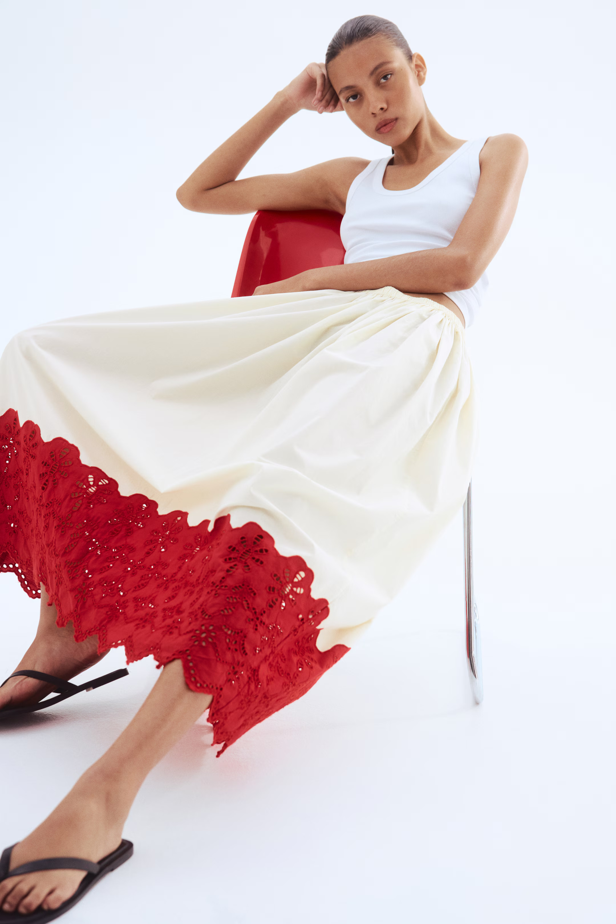Eyelet-Embroidered Poplin Skirt | H&M (US + CA)