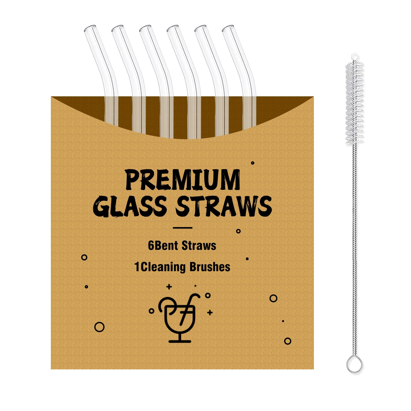 Glass Straws 6 Pack, Reusable Clear Drinking Straws-6 Bent Straws with 1 Clean Brush-Plastic-Free... | Amazon (US)