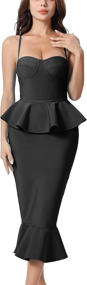 Elegant Midi Bodycon Sleeveless Spaghetti Strap Fishtail Bandage Dresses for Women Cocktail Party... | Amazon (US)