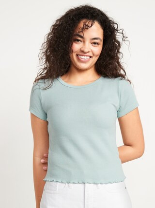 Short-Sleeve Cropped Lettuce-Edge Waffle-Knit T-Shirt for Women | Old Navy (CA)