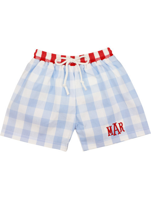 Blue and Red Buffalo Check Swim Trunks | Cecil and Lou