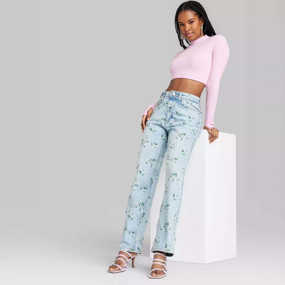Women's 90's Relaxed Straight Jeans - Wild Fable™ Light Blue Floral | Target