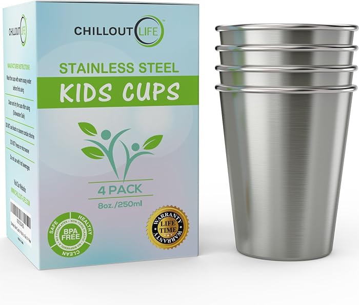 CHILLOUT LIFE Stainless Steel Kids Cups 8 oz - Stainless Steel Small Children Cups for Home & Out... | Amazon (US)