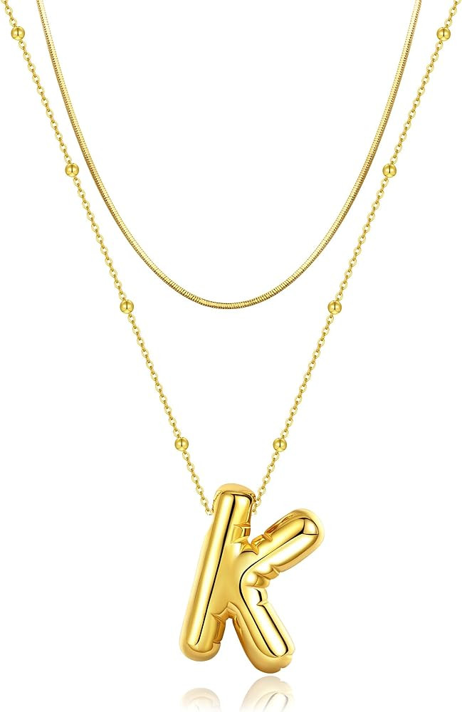Initial Necklaces for Women Girls, Dainty Balloon Bubble Letter Necklace, Name Letter Alphabet Pe... | Amazon (US)