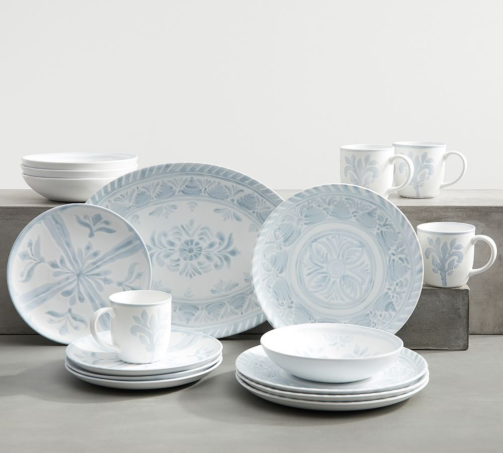 Chambray Tile Stoneware Mugs | Pottery Barn (US)