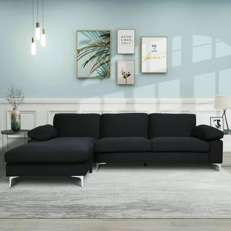 Anysun Velvet Sectional Sofa with Chaise Left Hand Facing - Pure Black | Walmart (US)