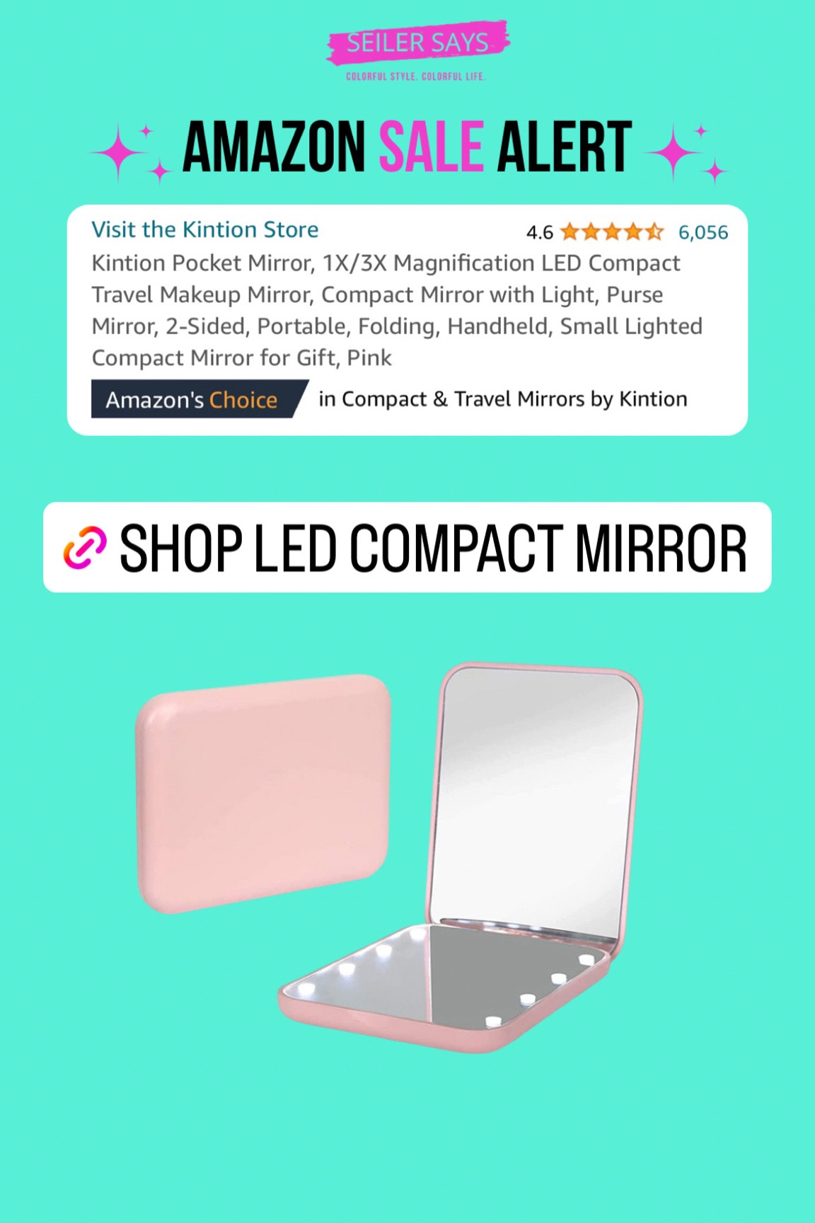 Kintion Pocket Mirror, 1X/3X Magnification LED Compact Travel Makeup Mirror  with Light for Purse, 2-Sided, Portable, Folding, Handheld, Small Lighted