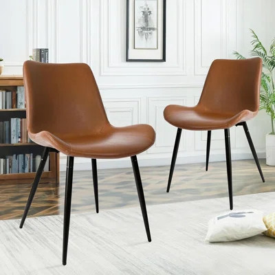 Dining Chairs Set Of 2 In Faux Leather Brown Cushion Seat, Upholstered Dining Accent Side Chairs With Comfy Back And Sturdy Black Metal Legs For Livin | Wayfair North America