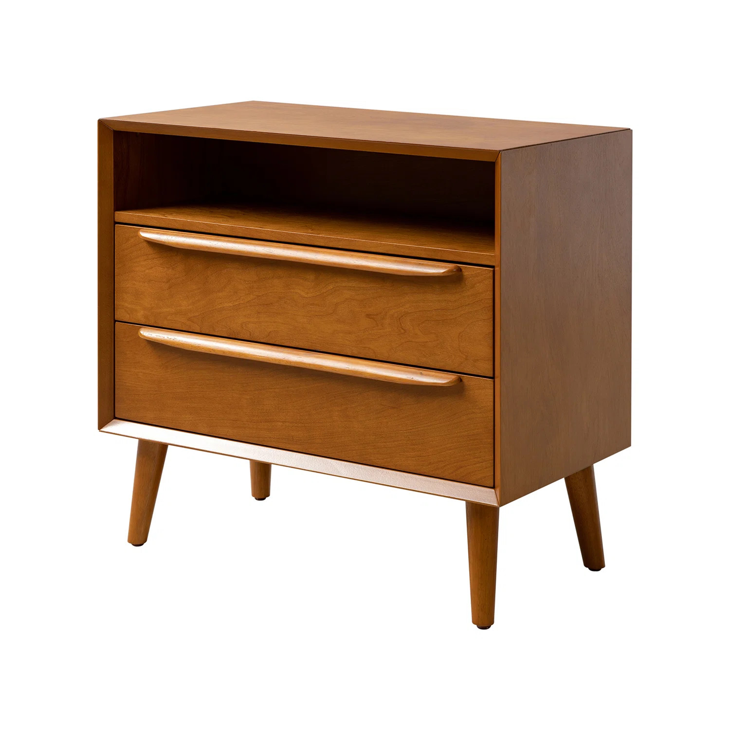 Aviannah Midcentury Modern 28''W 2-Drawer Nightstand with Charging Station and Solid Wood Legs an... | Wayfair North America
