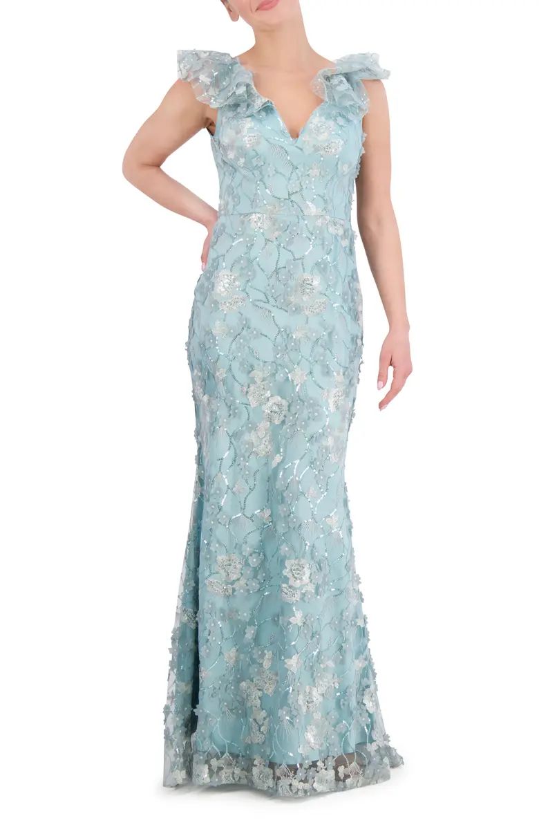 Eliza J Embellished Floral Appliqué Mermaid Gown | Nordstrom | Nordstrom