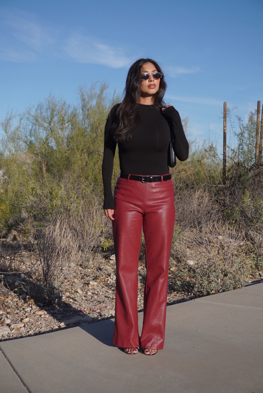Winter outfit
Faux leather pants
Bodysuit 
Sunglasses 
Accessories 
Spring outfit 

#LTKOver40 #LTKSaleAlert #LTKootd