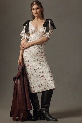 En Saison Dinner Party Short-Sleeve Bow Midi Dress | Anthropologie (US)