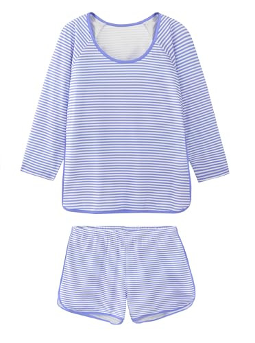Hilinker Womens Striped Pajama Set 3/4 Sleeve Top with Shorts Sleepwear 2 Piece Lounge Sets Blue Stripe Large | Amazon (US)