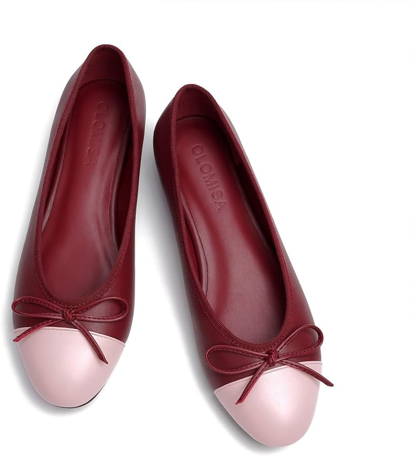 olomisa Womens Faux Leather Bows Round Toe Low Heel Ballet Flats | Amazon (US)