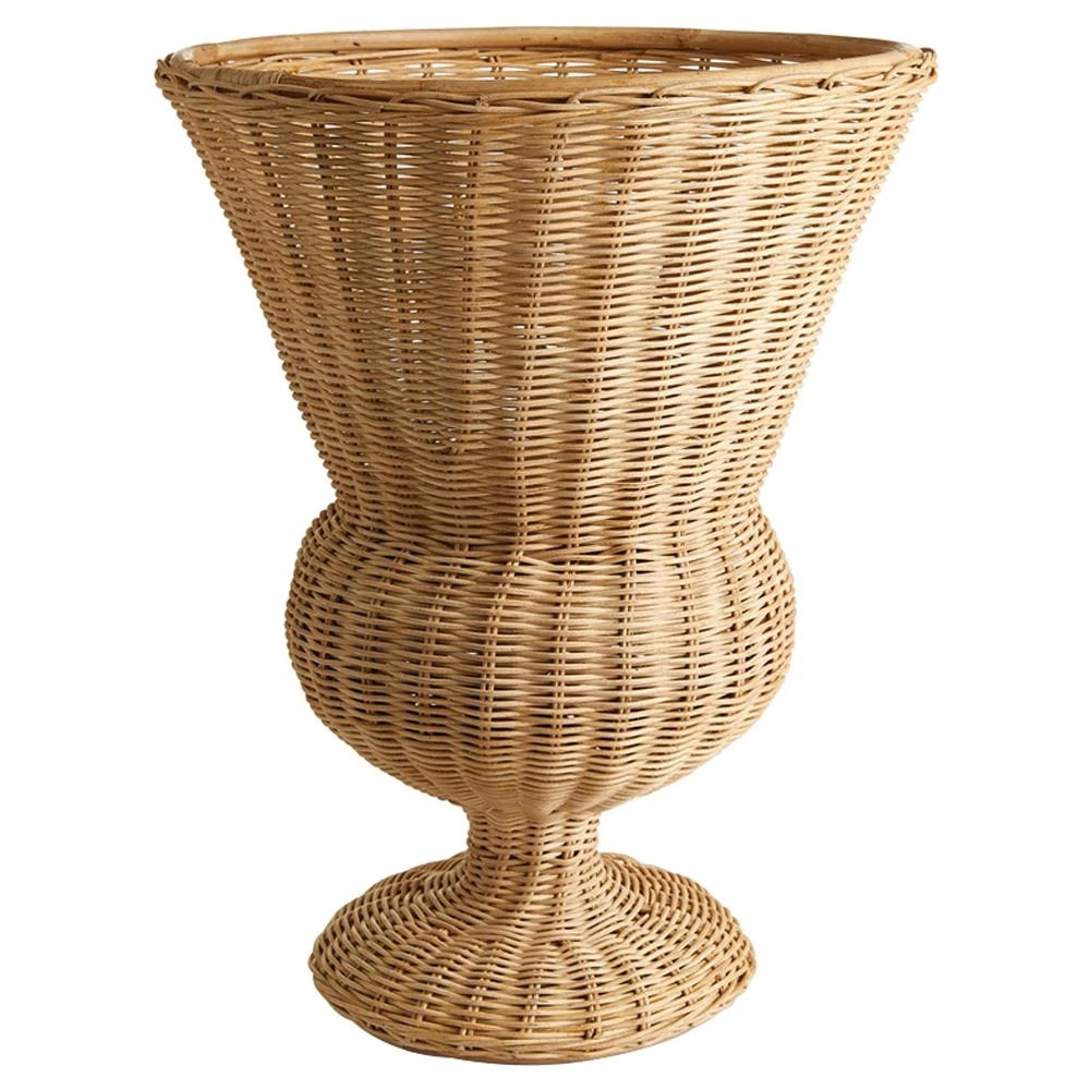 Tahmina Coastal Beach Brown Woven Rattan Footed Planter Vase | Kathy Kuo Home