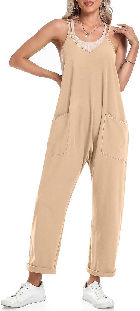 TARSE Womens Jumpsuits Casual V Neck Baggy Rompers Sleeveless Loose Adjustable Spaghetti Strap Overa | Amazon (US)