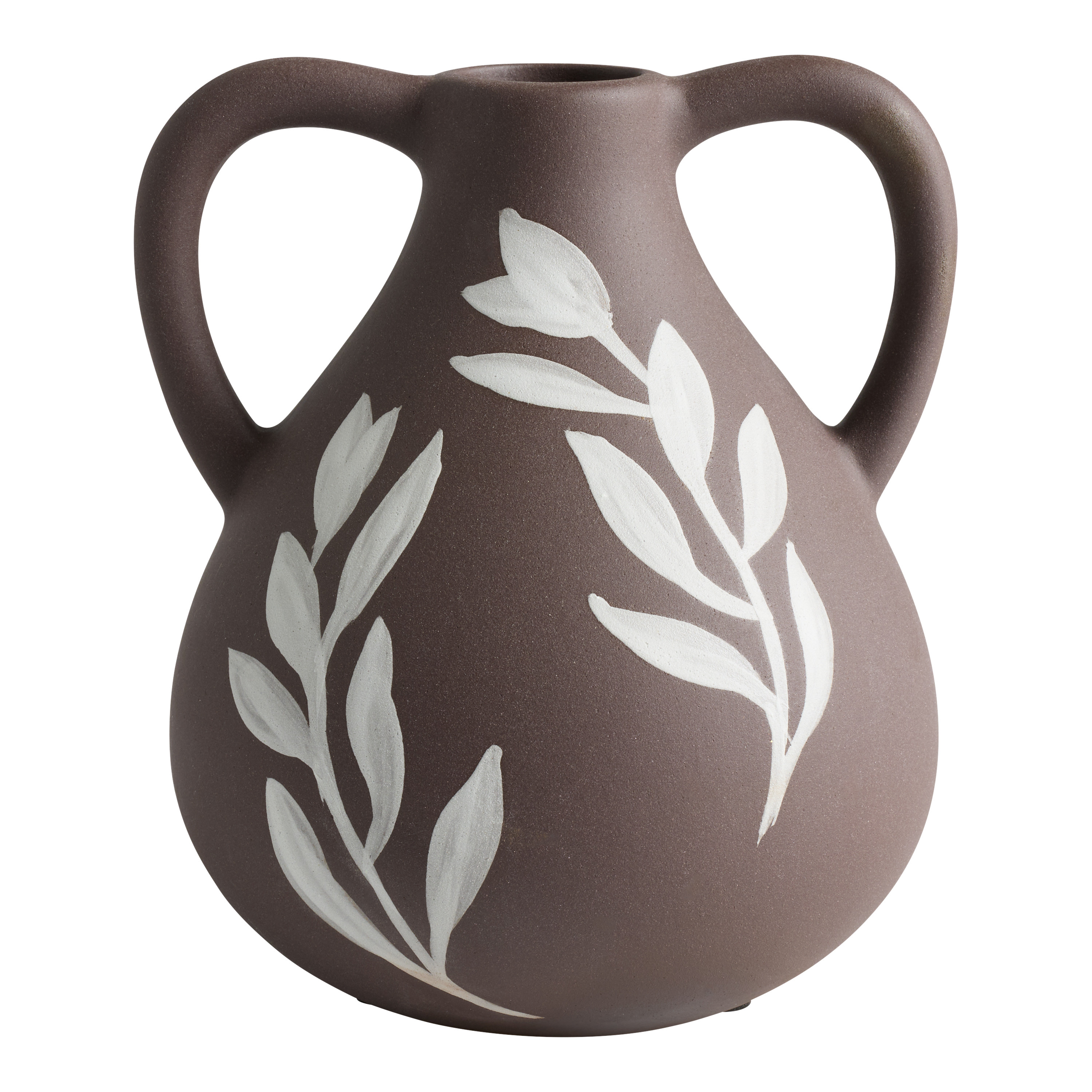 Brown and White Ceramic Botanicals Hand Painted Jug Vase | World Market