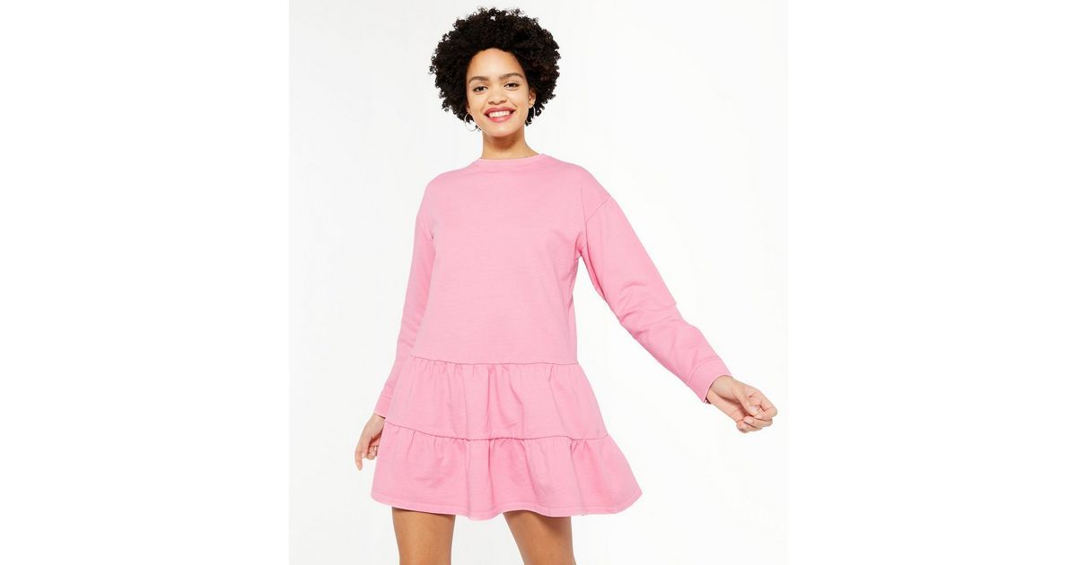 Pink Acid Wash Tiered Sweatshirt Dress 
						
						Add to Saved Items
						Remove from Saved I... | New Look (UK)