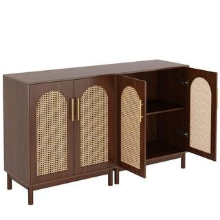 Alan Brown Wood 59 in. Sideboard Buffet with Storage 2-Shelf and 4-Doors for Dining Room Living Room Kitchen (Set of 2) | The Home Depot
