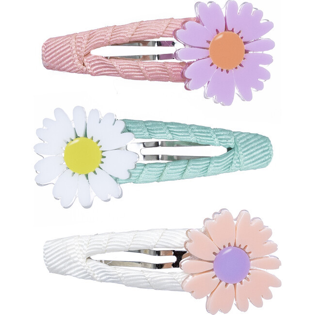 Daisy Fabric Covered Snap Clips, Pastel | Maisonette