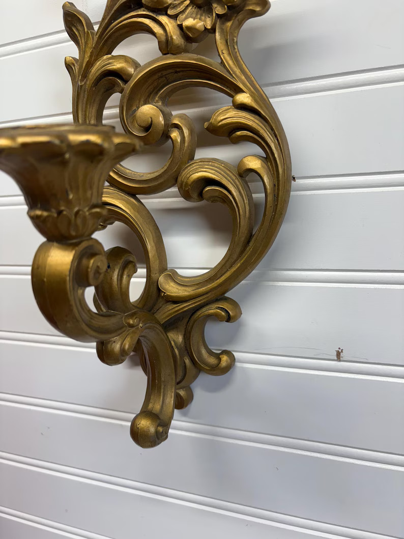 Vintage 1971 HOMCO Gold Wall Sconce Candle Holder HOLLYWOOD REGENCY, 13.5" X 5" - Etsy | Etsy (US)